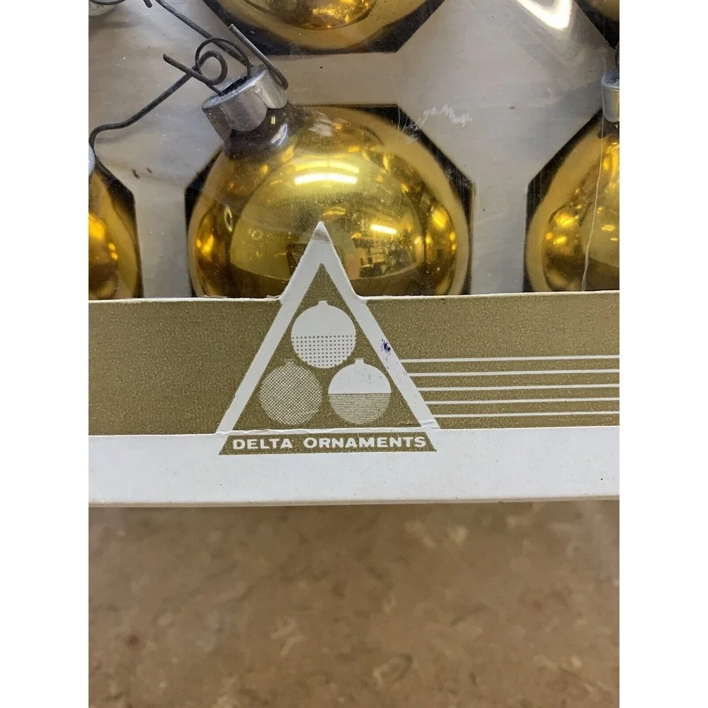Vintage Delta Glass‎ Gold Christmas Ornaments in Box!